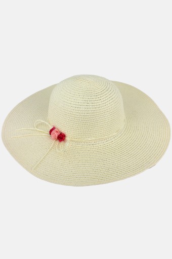 FORUM - Forum Hm Kadın Plaj Şapkası Hasır Çiçek Detaylı (Ekru)