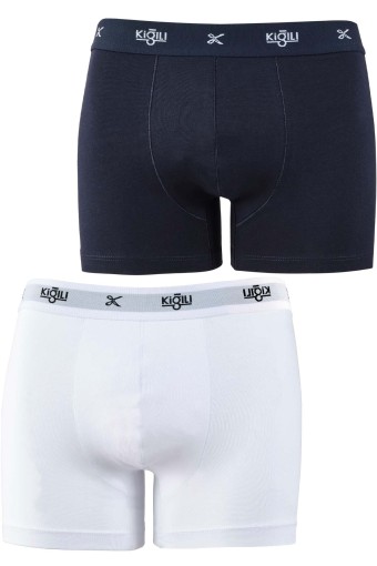 KİĞILI - Kiğılı Erkek 2'li Trendy Boxer Set (Beyaz/Lacivert)