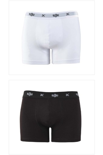 KİĞILI - Kiğılı Erkek 2'li Trendy Boxer Set (Beyaz/Siyah)